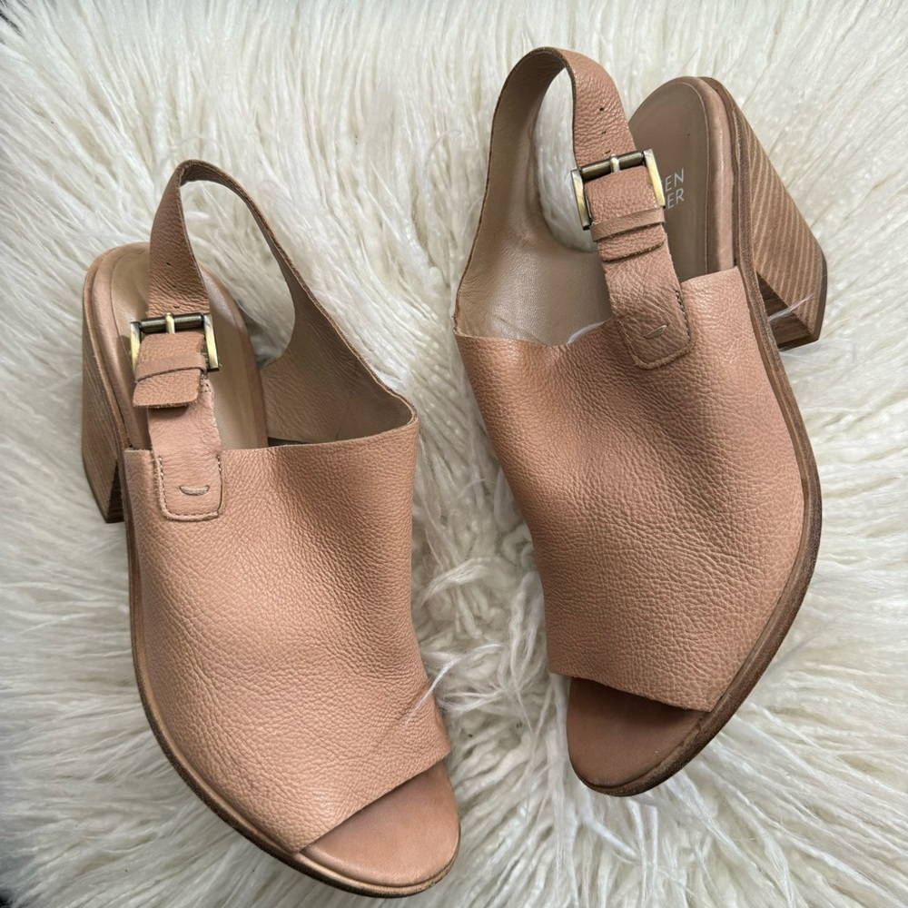 EILEEN FISHER Glance Tan Leather Open Toe Slingback Block Heel Sandals size 8